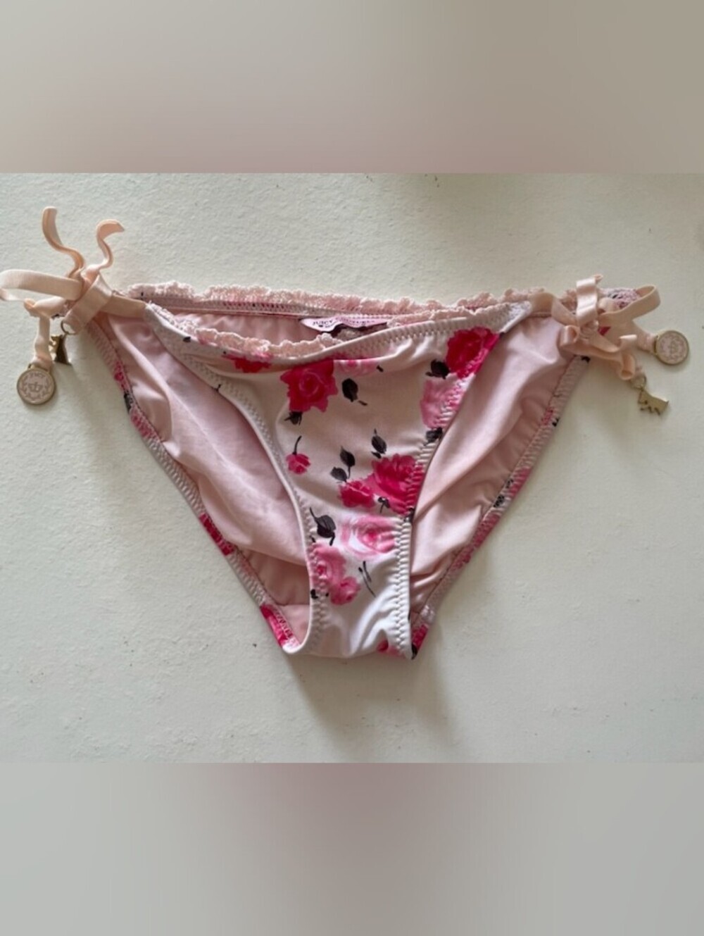 JUICY COUTURE Vintage Bikini Bottoms Tea Rose Pink P XS/S Dog + Juicy Charms